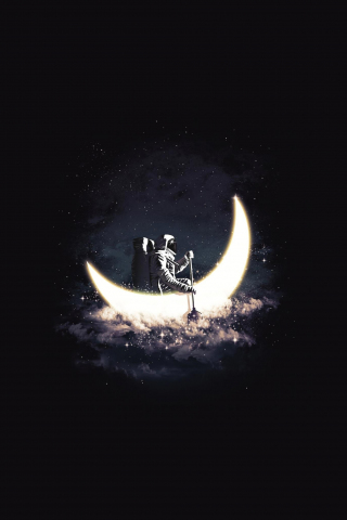 Minimal and dark, moon ride, astronaut, dark, 240x320 wallpaper