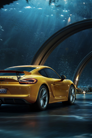 Porsche, yellow, digital photography, tunnel, 240x320 wallpaper