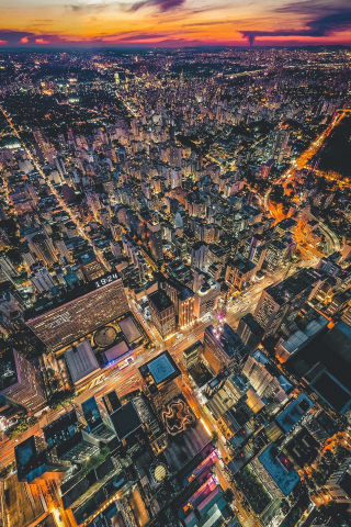 Aerial view, a night of the city, buildings, 240x320 wallpaper