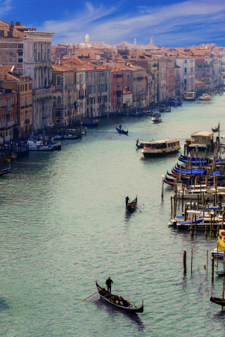 City, river, apartments, Venice, boats, 240x320 wallpaper