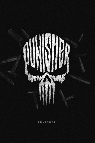 Punisher, superhero's logo, minimal, dark, 240x320 wallpaper