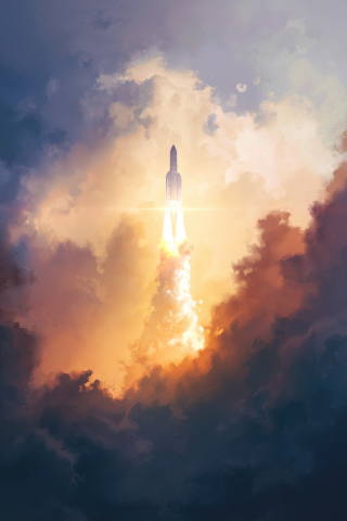 Rocket flight, clouds, sky, 240x320 wallpaper