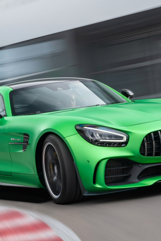 Mercedes-AMG GT, green car, on-road, 240x320 wallpaper
