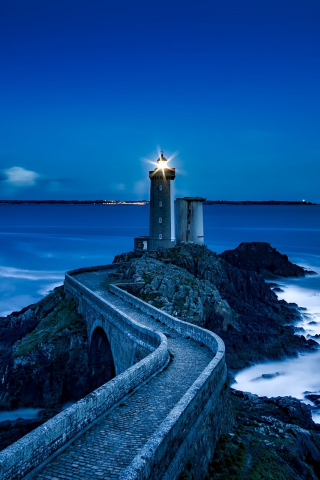 Lighthouse, France, landmark, night, coast, sea, 240x320 wallpaper