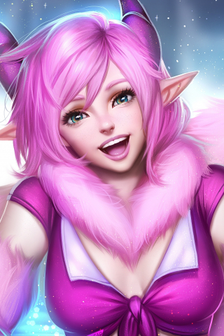 Pink hair, elf girl, smile, pretty, original, art, 240x320 wallpaper