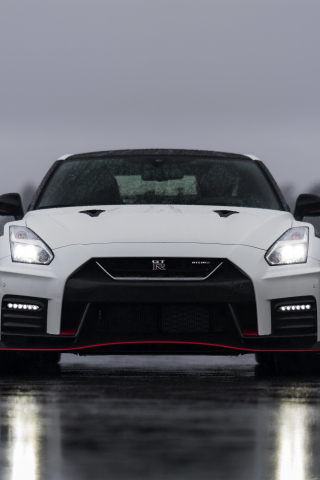 White Nissan GT-R, sports car, 240x320 wallpaper