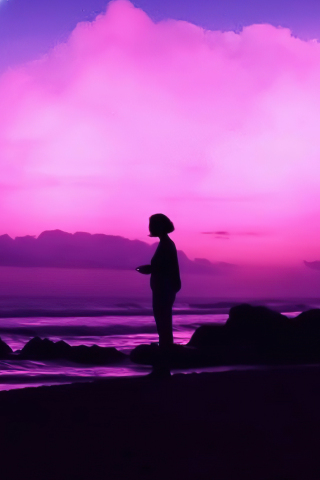 The Silhouette, dream pink sunset, artwork, minimal, 240x320 wallpaper