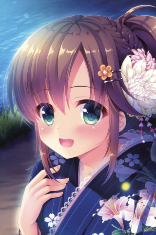 Download wallpaper 240x320 green eyes, anime girl, night, outdoor, old ...