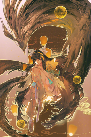 Anime, Honor of Kings, girl and big bird, cute, 240x320 wallpaper