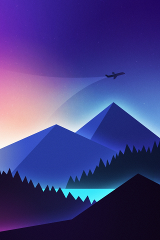 Minimalism, airplane over mountains, gradient, 240x320 wallpaper