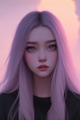 Girl in pink hair, cute teen girl art, 240x320 wallpaper