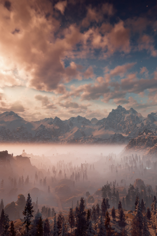 Mist, video game, mountains, 240x320 wallpaper