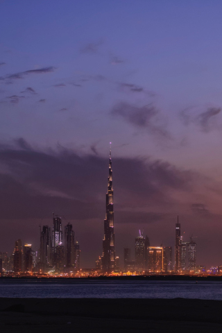 Dubai, cityscape, minimal, night, 240x320 wallpaper