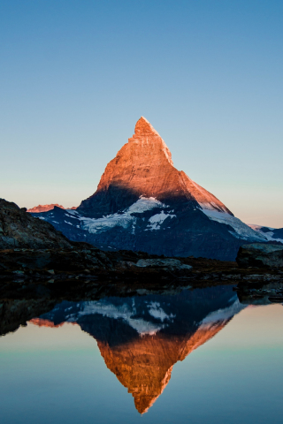 Matterhorn, mountain, glow, sunset, lake, 240x320 wallpaper