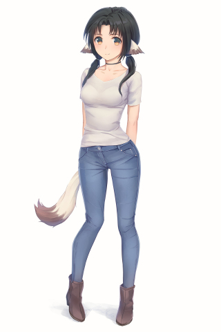 Fox girl, jeans, Eruruu, Utawarerumono, 240x320 wallpaper