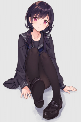 Cute, anime girl, red eyes, black uniform, 240x320 wallpaper