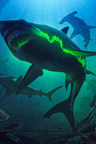 Zombie sharks, underwtaer, 240x320 wallpaper