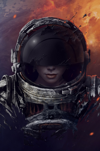 Girl astronaut, artwork, fantasy, 320x480 wallpaper