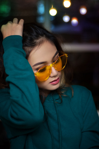 Yellow, sunglasses, Asian woman, model, 240x320 wallpaper