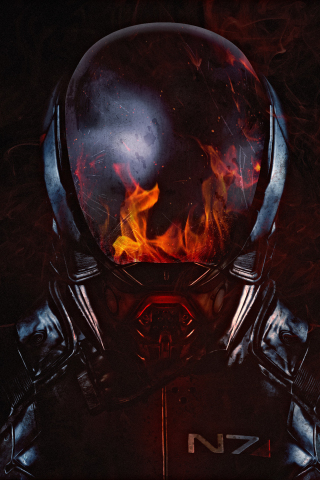 Mass Effect: Andromeda, N7, Soldier, flame, helmet, 240x320 wallpaper