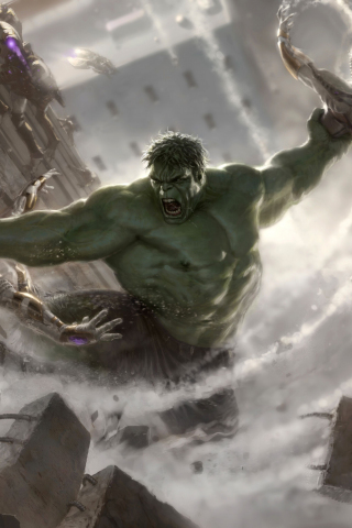Download wallpaper 240x320 angry hulk and robots, avengers: age of ultron,  art, old mobile, cell phone, smartphone, 240x320 hd image background, 15865