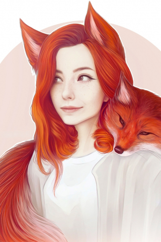 Elf girl, fox girl, beautiful, art, 240x320 wallpaper