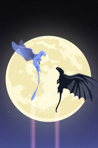 Toothless and light fury, dragons, moon, artwork, 240x320 wallpaper