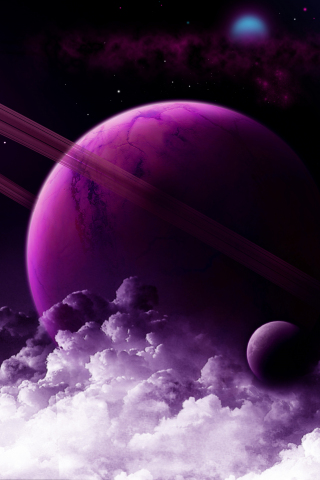 Planet ring, purple clouds, fantasy, space, art, 240x320 wallpaper