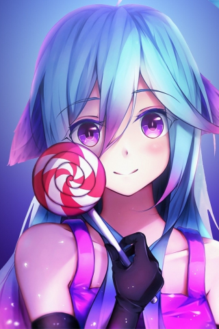 Lollipop and anime girl, cute, original, 240x320 wallpaper