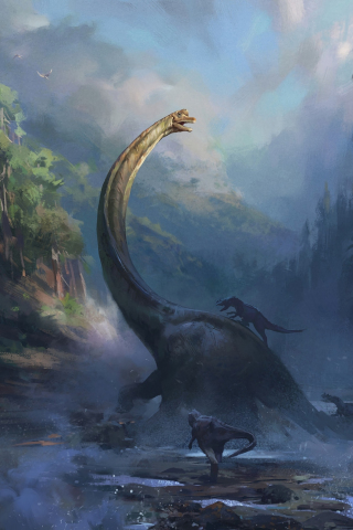 Dinosaur age, Fantasy, fight, artwork, 240x320 wallpaper