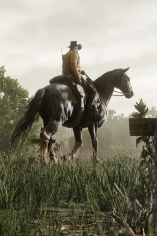 Horse ride, video game, Red Dead Redemption 2, 240x320 wallpaper