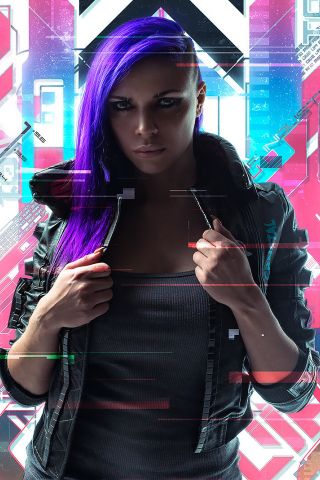 Cyberpunk 2077, purple hair girl, artworks, 240x320 wallpaper