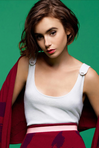 Lily Collins, short hair, 2020, 240x320 wallpaper