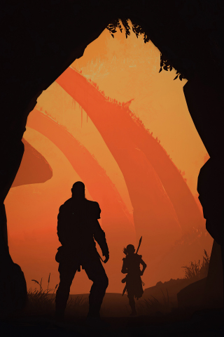 Kratos and Atreus, God of War, minimal art, 240x320 wallpaper