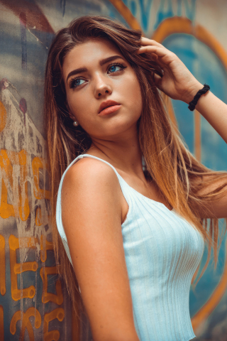 Tanned girl with blue eyes, blonde and beautiful, 2023, 240x320 wallpaper