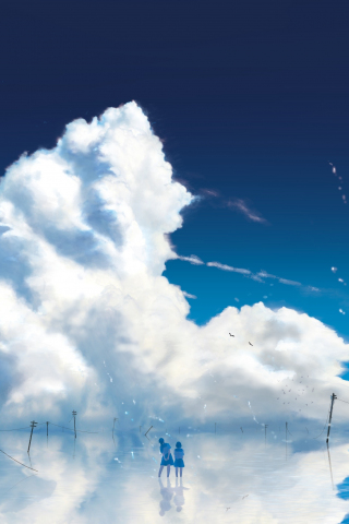 Anime girls, outdoor, clouds, 240x320 wallpaper