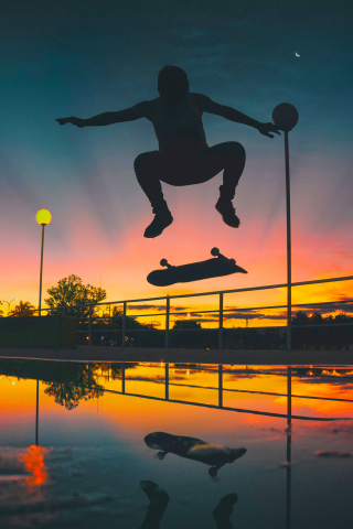 Man, skateboarding, sports, sunset, silhouette, 240x320 wallpaper