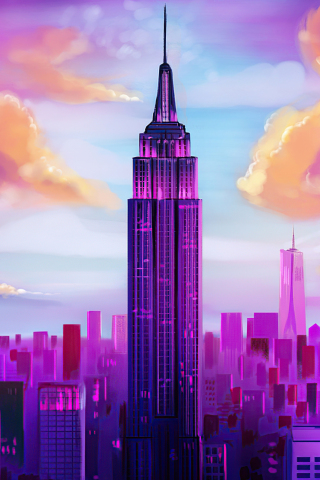 Tall buildings of City, colorful minimal art, 240x320 wallpaper