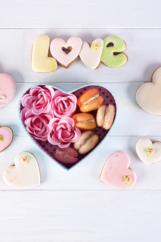 Rose, heart shape, cookies, macaron, 240x320 wallpaper