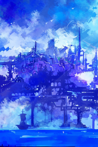 Cyber city, anime, cyberpunk, artwork, 240x320 wallpaper