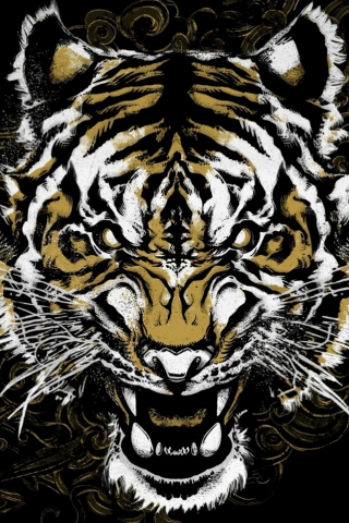 Tiger, muzzle, ragging, art, 240x320 wallpaper
