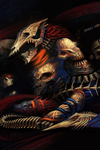 Warrior, skull and bones, art, 240x320 wallpaper