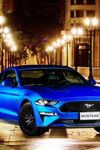Ford Mustang GT Fastback, blue, 2018, 240x320 wallpaper