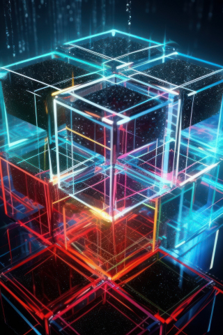 Shining and glowing edges of cubes, lines, 240x320 wallpaper