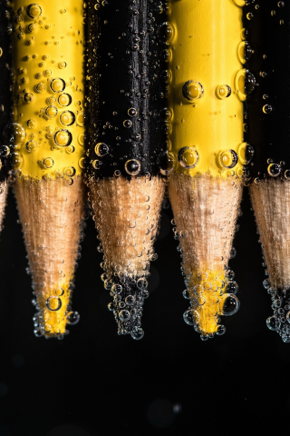 Yellow-back pencils, underwater, bubbles, 240x320 wallpaper