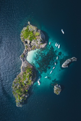 Island, ocean, tropical sea, aerial view, 240x320 wallpaper