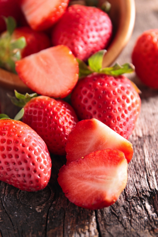 Strawberry, fruits, berries, basket, slices, 240x320 wallpaper