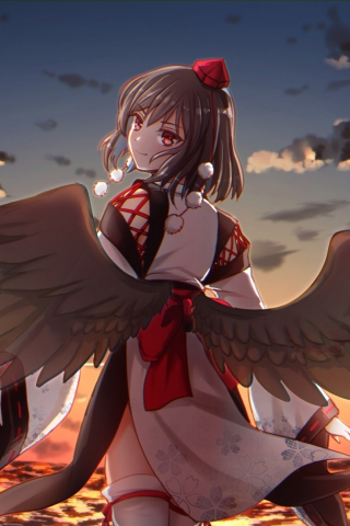 Aya Shameimaru, sunset, cute, wings, anime girl, 240x320 wallpaper