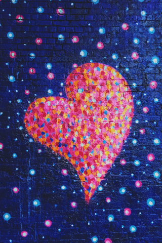 Wall paint, heart, surface, colorful, 240x320 wallpaper