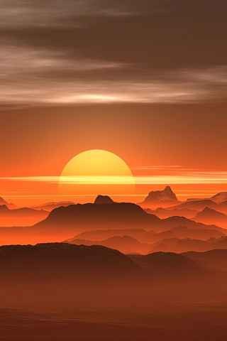 Sunset, mist, desert, horizon, 240x320 wallpaper